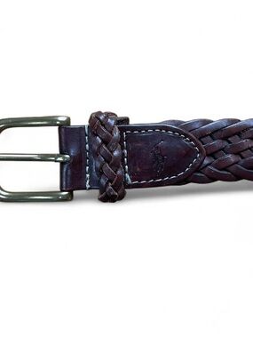 Polo by Ralph Lauren Braided Leather Belt in Brown with Metal Buckle
